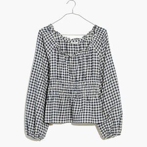 Madewell Sophia Top in Textured Windowpane in navy white gingham NWoT small